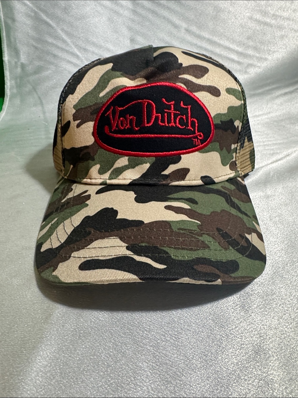 Von Dutch Camo Trucker Hat with Red Logo🔥New!